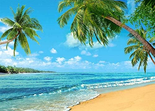 קיץ טרופי הוואי דקל עץ או חוף צילום תפאורות 7 * 5 רגל כחול ים שמיים שמש לואאו מסיבת תמונה רקע חתונה כלה מקלחת תינוק מסיבת יום הולדת באנר