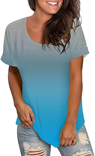 CGGMVCG צמרות מזדמנות לנשים נשים הדפסת שיפוע רב-צבעונית מזדמנת צוואר עגול שרוול קצר מחייב חולצות טריקו לנשים