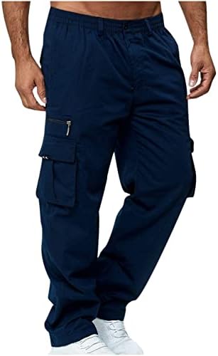 מכנסי מטען של בוב לגברים בצבע אחיד כיסים מרובים מזדמנים של מכנסי כושר ישר חיצוניים