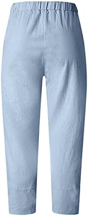 2023 מכנסי פשתן חדשים לנשים, קיץ לבוש בקיץ רחב-רגליים רופפות כושר יוגה קפריס פרפר מכנסי טרקלין מודפסים