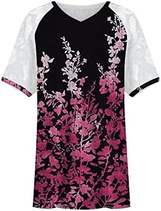 גודל פלוס גודל נשים חולצה הוואי פרחונית מודפסת חולצה עם שרוול תחרה חלול