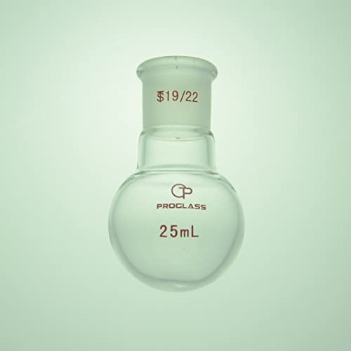 זכוכית פרוגלאס בצוואר יחיד בקבוק רתיחה תחתון עגול 25 מל עם 19/22 מפרק
