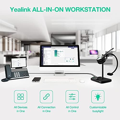 YeAlink WH62 אוזניות ביטול רעש אלחוטי מונו UC - מתחבר ועובד עם טפסי שולחן עבודה, מחשבים וסופפונים מופעלים USB.