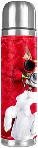 ספל מבודד ואקום נירוסטה, כלב עם כוסות ורדים אדומים הדפס פרחים בקבוק מים תרמוס למשקאות חמים וקרים לילדים מבוגרים 17 גרם