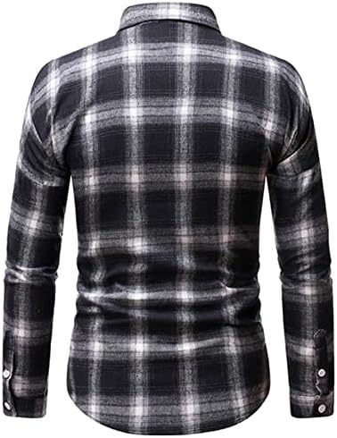 חולצות משובצות UBST לגברים, כפתור שרוול ארוך סתיו מטה צווארון מפני צווארון טלאים טלאים דקים חולצה מזדמנת
