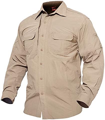 גברים חולצת טריקו יבש מהיר טרקים טיולים חולצות טיולים עם שרוול ארוך קמפינג קמפינג צבאי עם כיסים