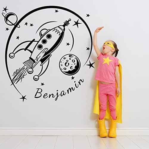 רקטה ויניל dceal בהתאמה אישית בכוכבי לכת מככבת אסטרואידים עם שם ילדים - מדבקה בהתאמה אישית עם שם ילדים לקישוטים לחדר תינוקות למשתלה 46x45