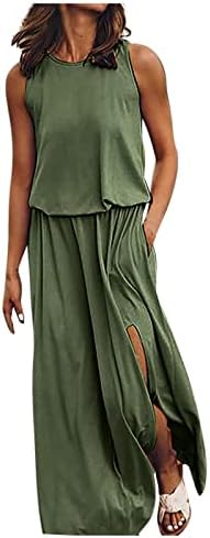 שמלות מזדמנות לנשים 2023 קיץ ללא שרוולים ארוכי שרוולים סלים ללא גב פלוס גודל שמש עם כיסים שמלת מקסי
