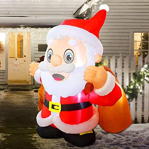 Goosh 6.5 ft Santa Claus חג המולד מתנפחים קישוט חיצוני, פוצץ דקור סנטה עם שקית מתנה גדולה, נורות LED מובנות לגינה פטיו מדשאה בית מסיבת